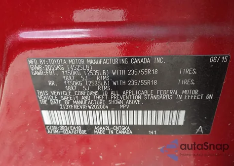 2015 Toyota Rav4 Limited z USA, uszkodzony, nr VIN 2T3YFREVXFW202004